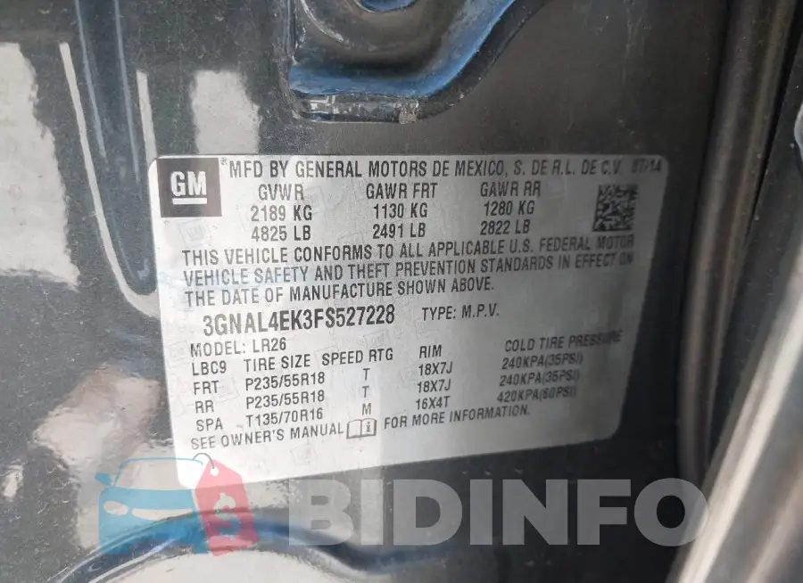 3GNAL4EK3FS527228 Photo# 9