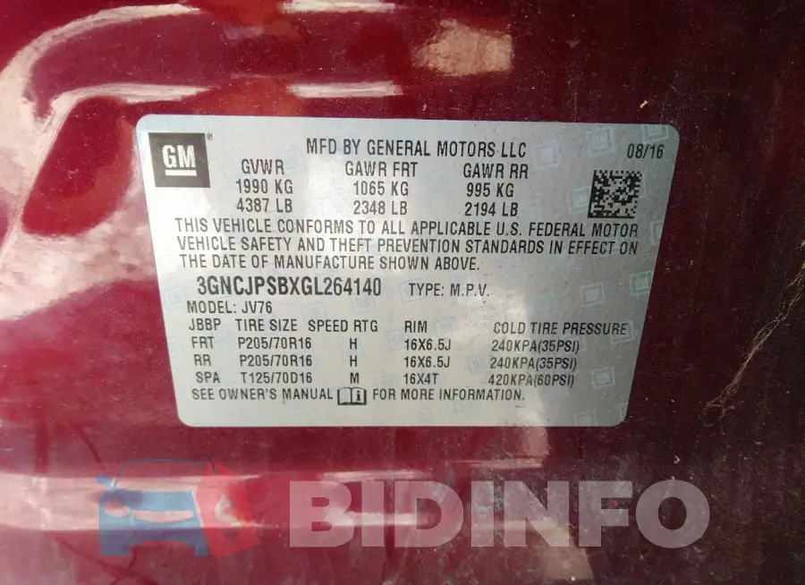 3GNCJPSBXGL264140 Photo# 9