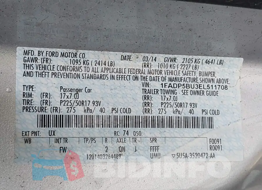 1FADP5BU3EL511708 Photo# 9