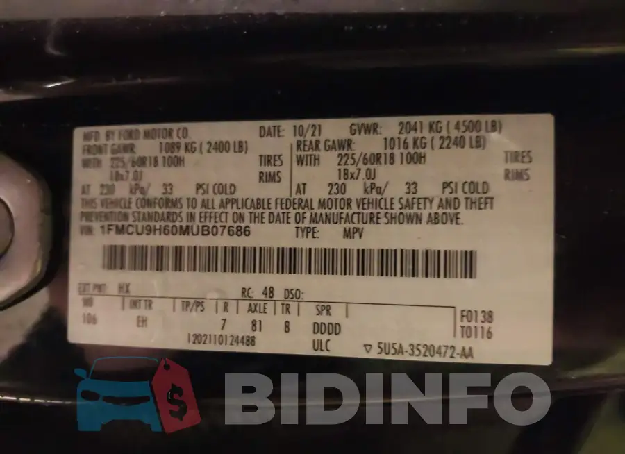 1FMCU9H60MUB07686 Photo# 9
