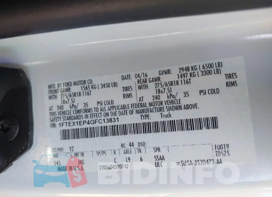 1FTEX1EP4GFC13831 Photo# 9