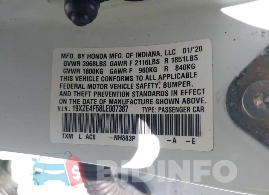 19XZE4F58LE007387 Photo# 9