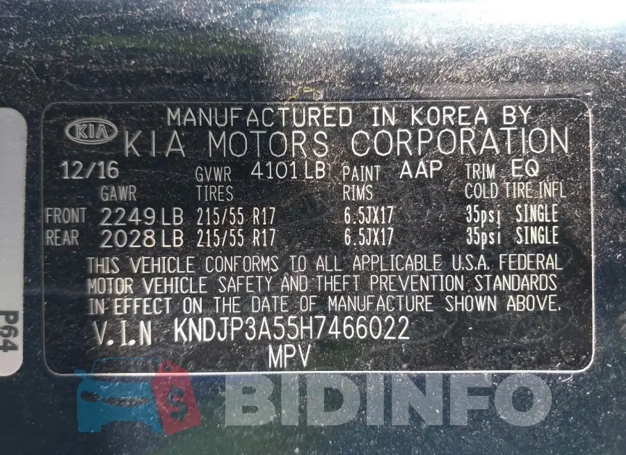 KNDJP3A55H7466022 Photo# 9