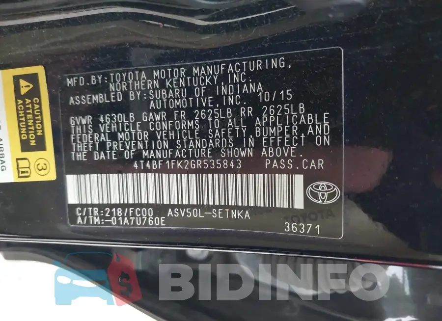 4T4BF1FK2GR535843 Photo# 9