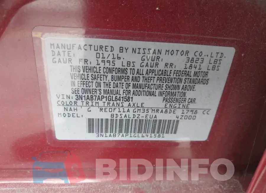 3N1AB7AP1GL641581 Photo# 9