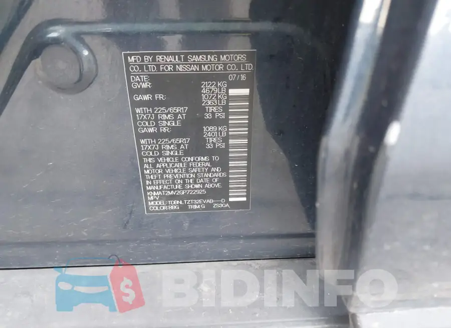 KNMAT2MV2GP722925 Photo# 9