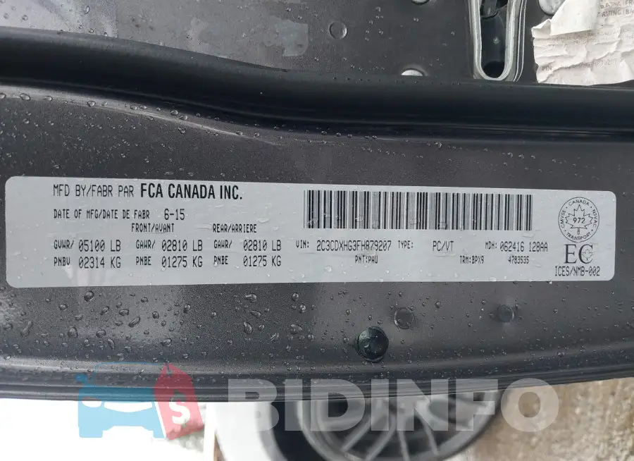 2C3CDXHG3FH879207 Photo# 9