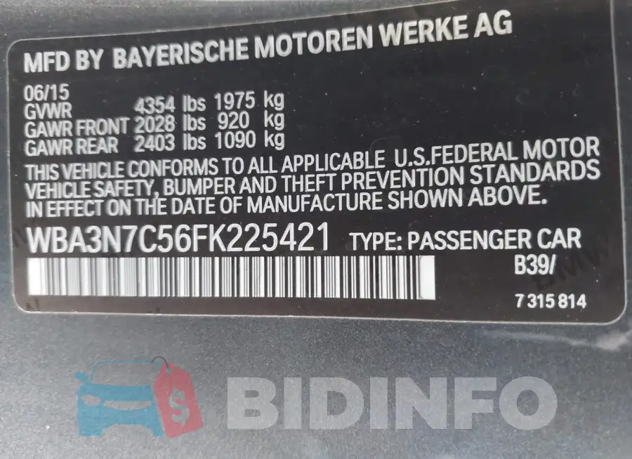 WBA3N7C56FK225421 Photo# 9