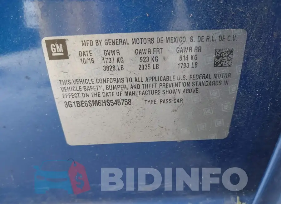 3G1BE6SM6HS545758 Photo# 9