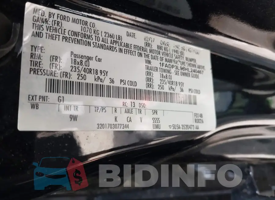 1FADP3L96HL240467 Photo# 9
