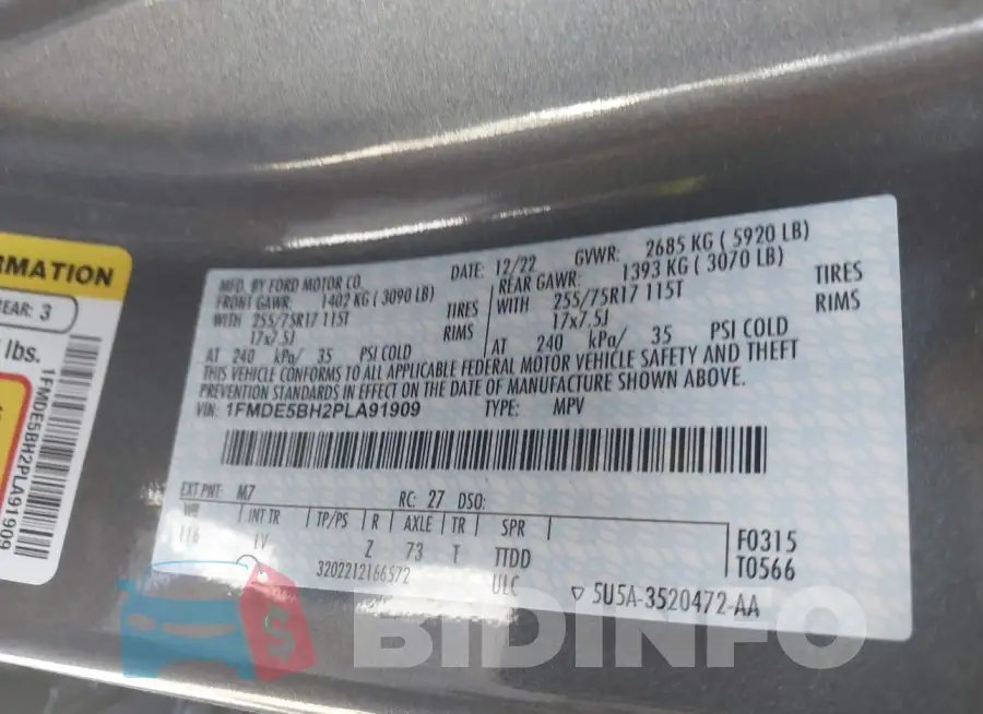 1FMDE5BH2PLA91909 Photo# 9