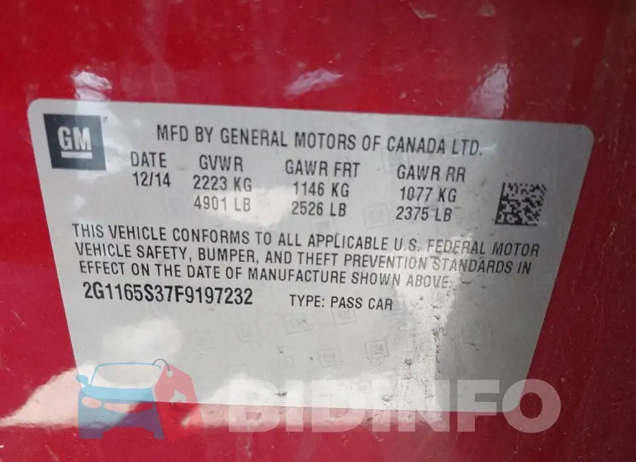 2G1165S37F9197232 Photo# 9