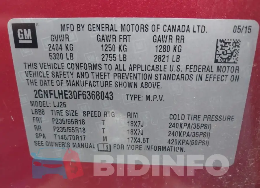 2GNFLHE30F6368043 Photo# 9