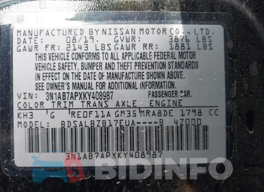 3N1AB7APXKY408987 Photo# 9
