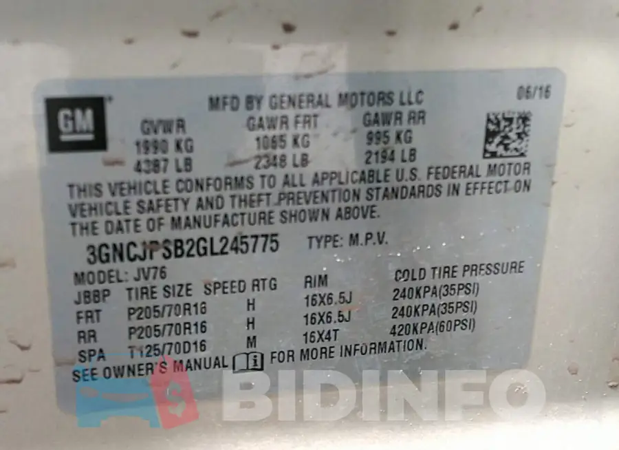 3GNCJPSB2GL245775 Photo# 9