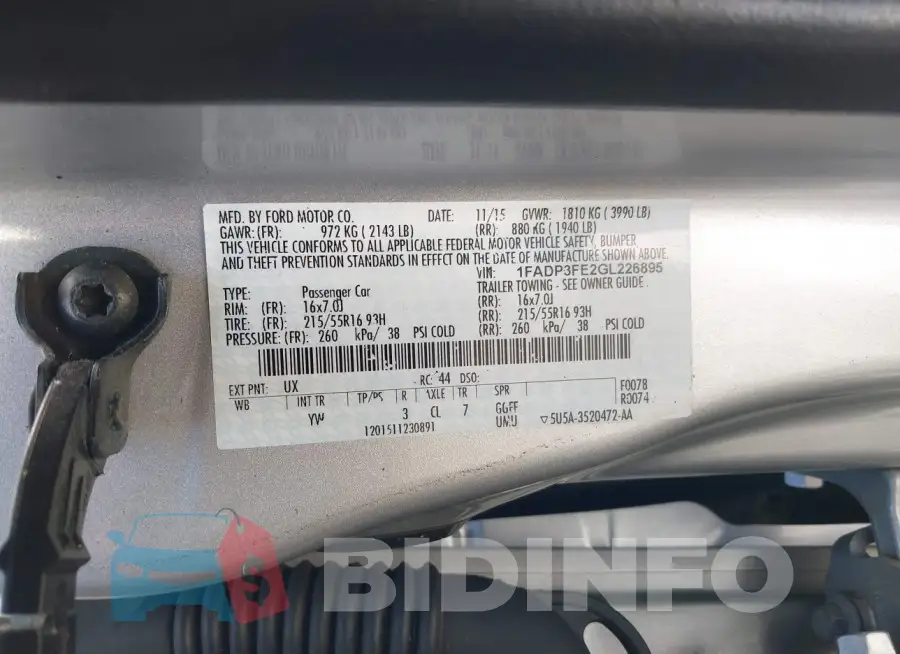 1FADP3FE2GL226895 Photo# 9