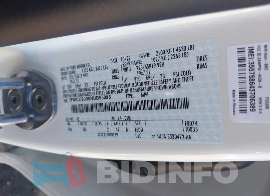 1FMCU9J90NUB55095 Photo# 9