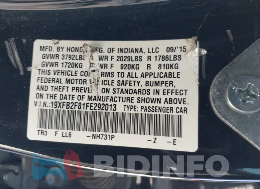 19XFB2F81FE292013 Photo# 9
