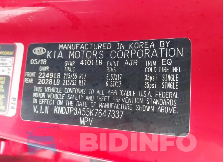 KNDJP3A55K7647337 Photo# 9