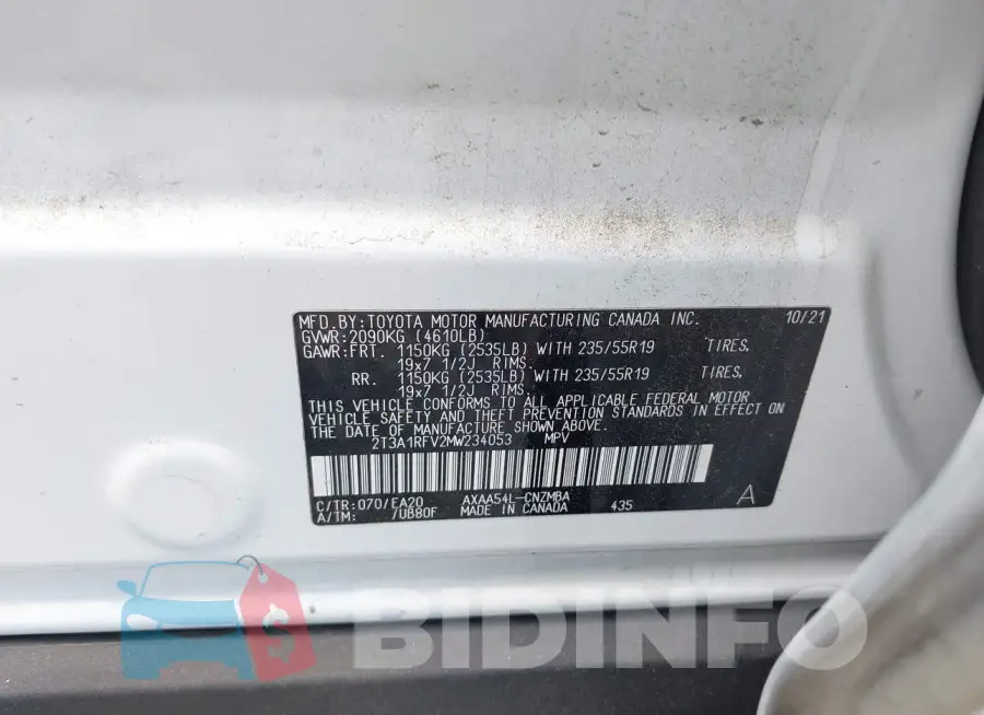 2T3A1RFV2MW234053 Photo# 9