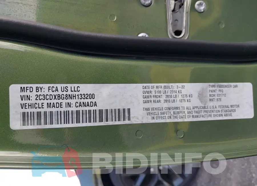 2C3CDXBG8NH133200 Photo# 9
