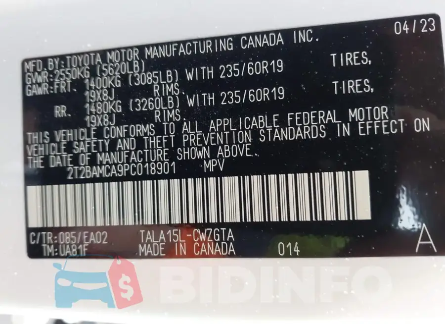 2T2BAMCA9PC018901 Photo# 9