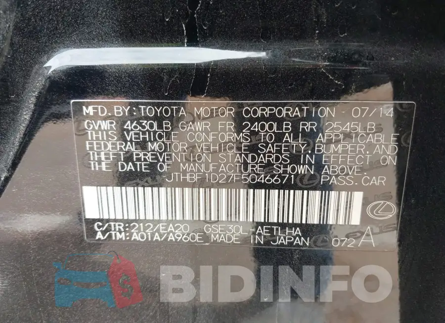 JTHBF1D27F5046671 Photo# 9