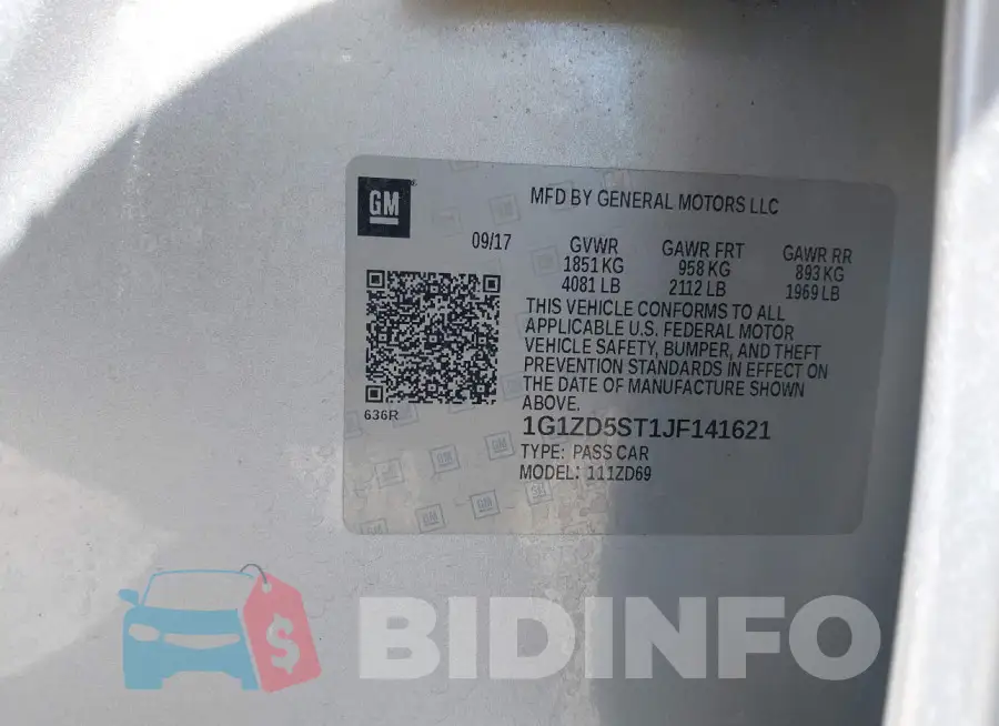 1G1ZD5ST1JF141621 Photo# 9