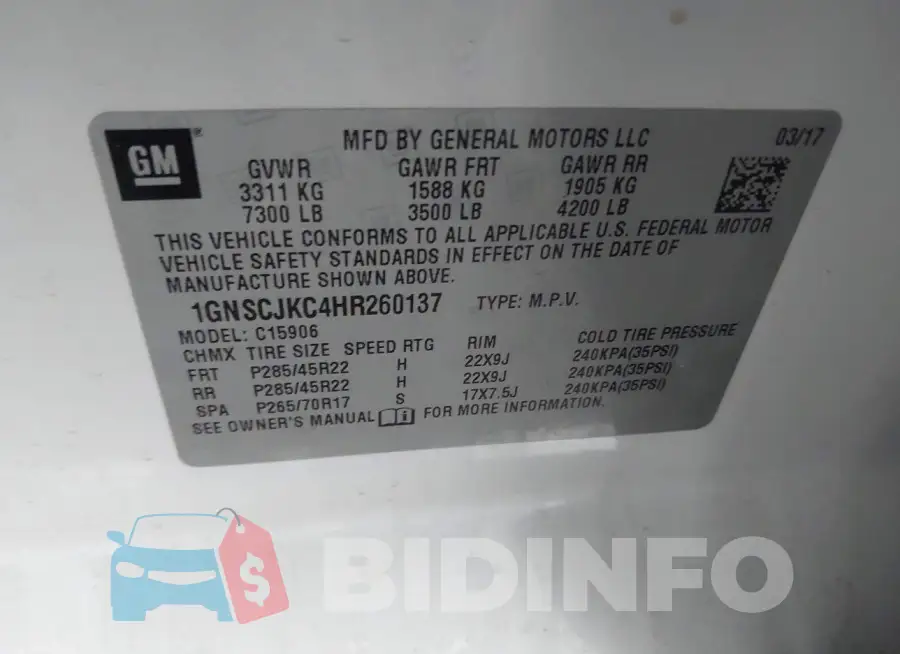 1GNSCJKC4HR260137 Photo# 9