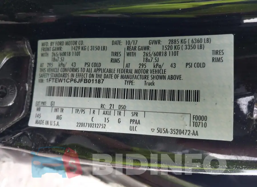 1FTEW1CP6JFB01187 Photo# 9