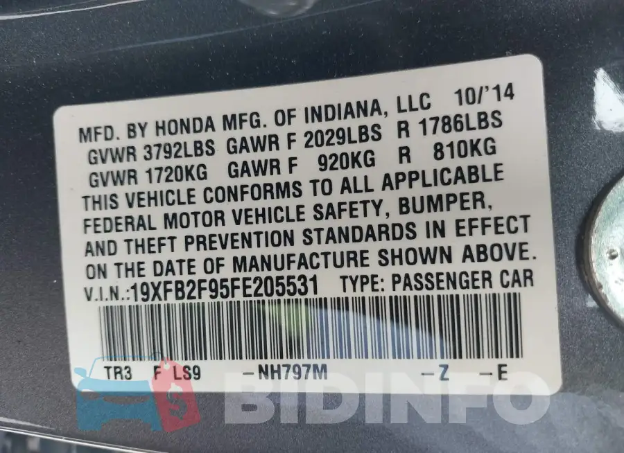 19XFB2F95FE205531 Photo# 9