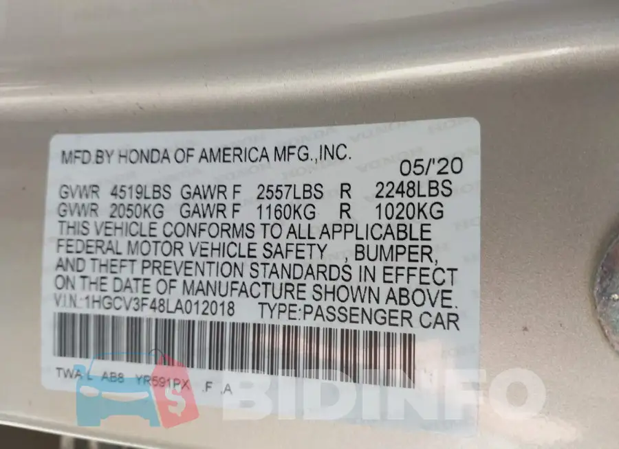 1HGCV3F48LA012018 Photo# 9