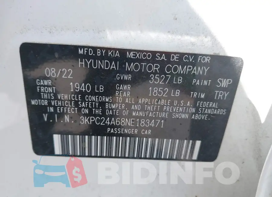 3KPC24A68NE183471 Photo# 9