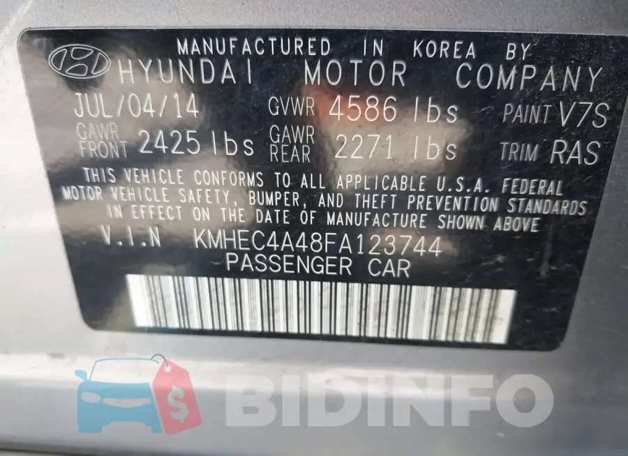 KMHEC4A48FA123744 Photo# 9