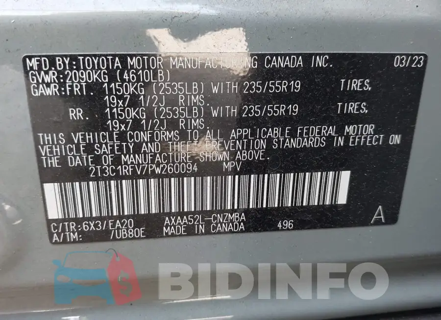 2T3C1RFV7PW260094 Photo# 9