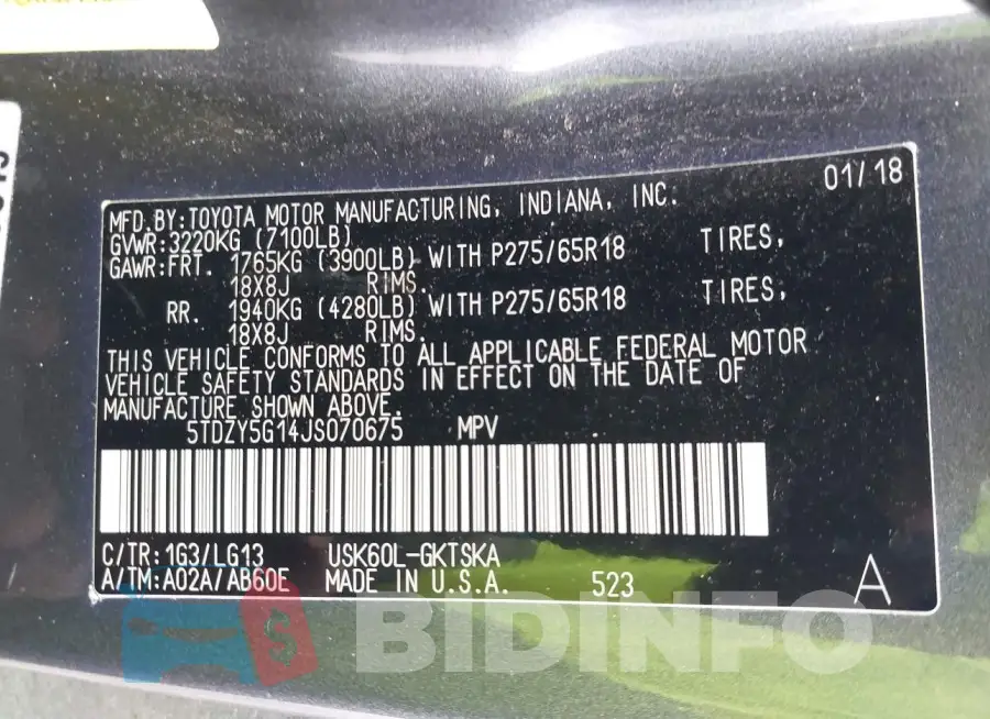 5TDZY5G14JS070675 Photo# 9