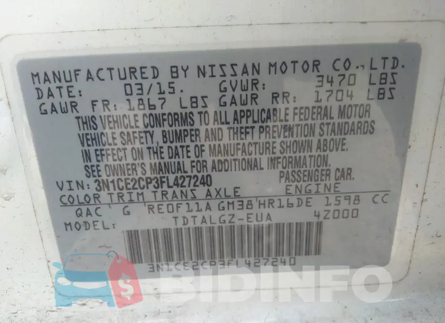 3N1CE2CP3FL427240 Photo# 9
