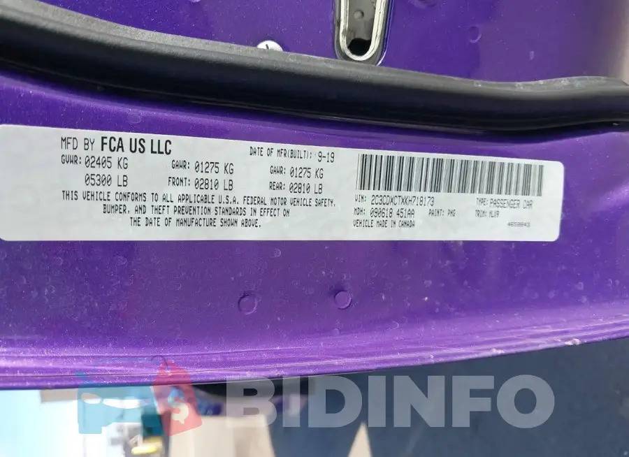 2C3CDXCTXKH718173 Photo# 9