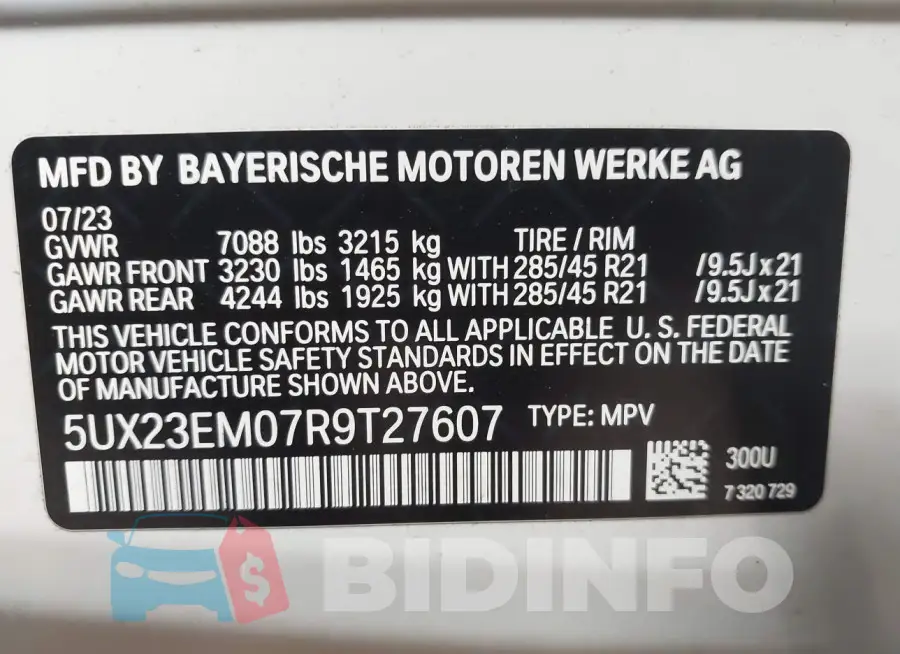 5UX23EM07R9T27607 Photo# 9