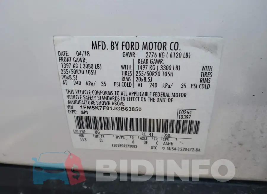 1FM5K7F81JGB63850 Photo# 9