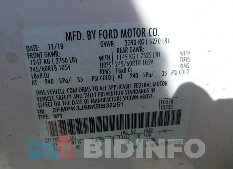 2FMPK3J98KBB32251 Photo# 9