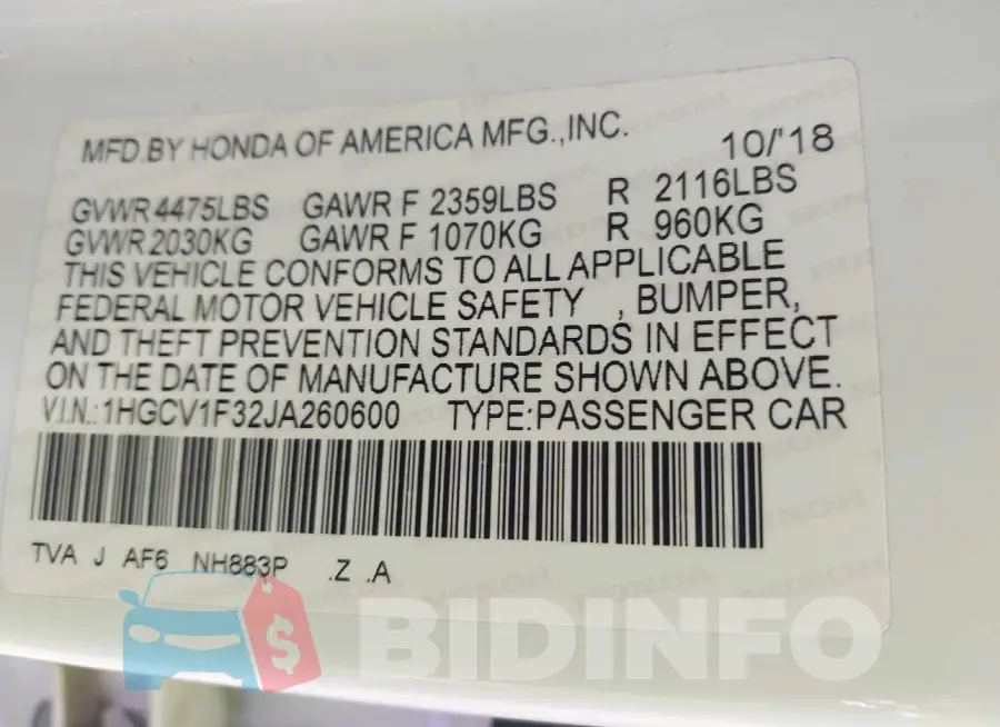 1HGCV1F32JA260600 Photo# 9