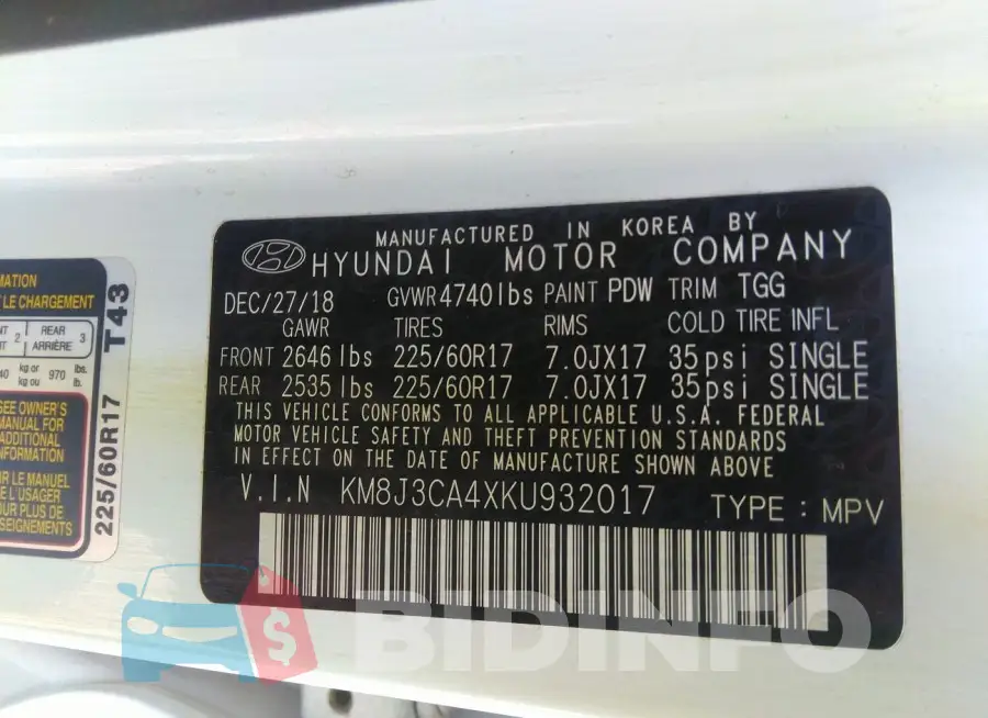 KM8J3CA4XKU932017 Photo# 9
