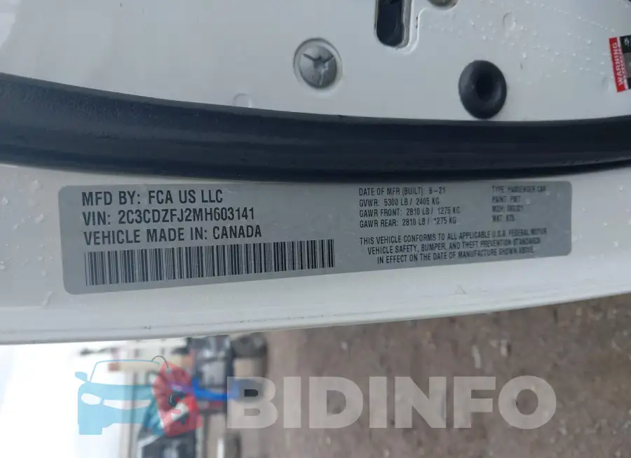 2C3CDZFJ2MH603141 Photo# 9