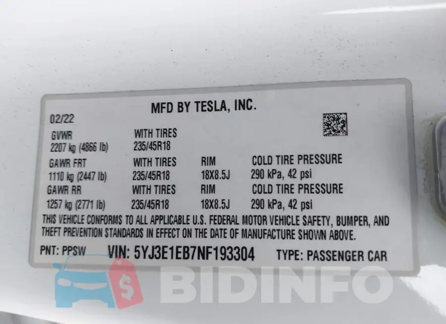 5YJ3E1EB7NF193304 Photo# 9