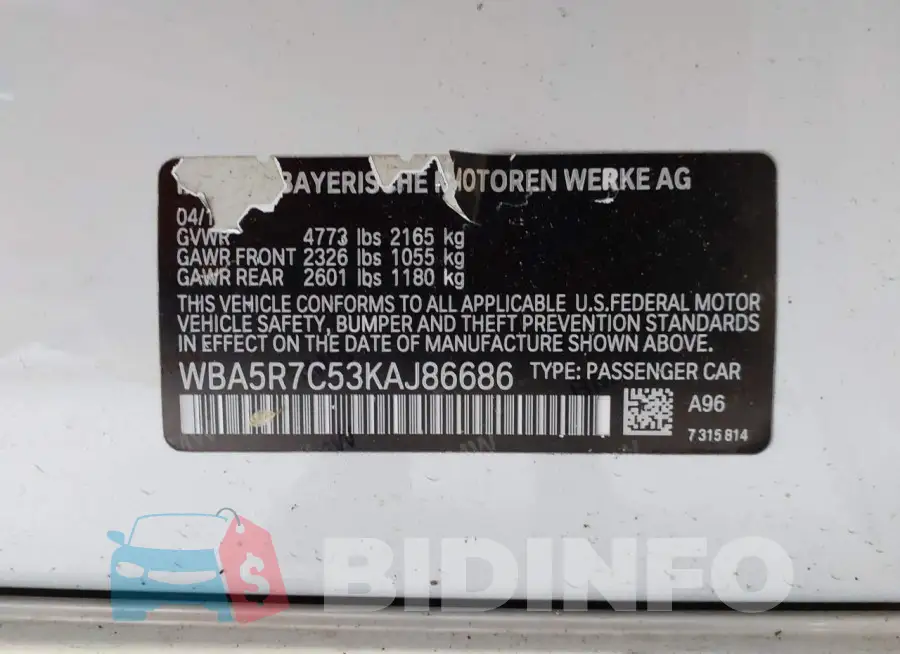 WBA5R7C53KAJ86686 Photo# 9
