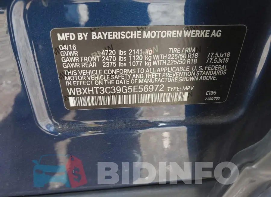 WBXHT3C39G5E56972 Photo# 9