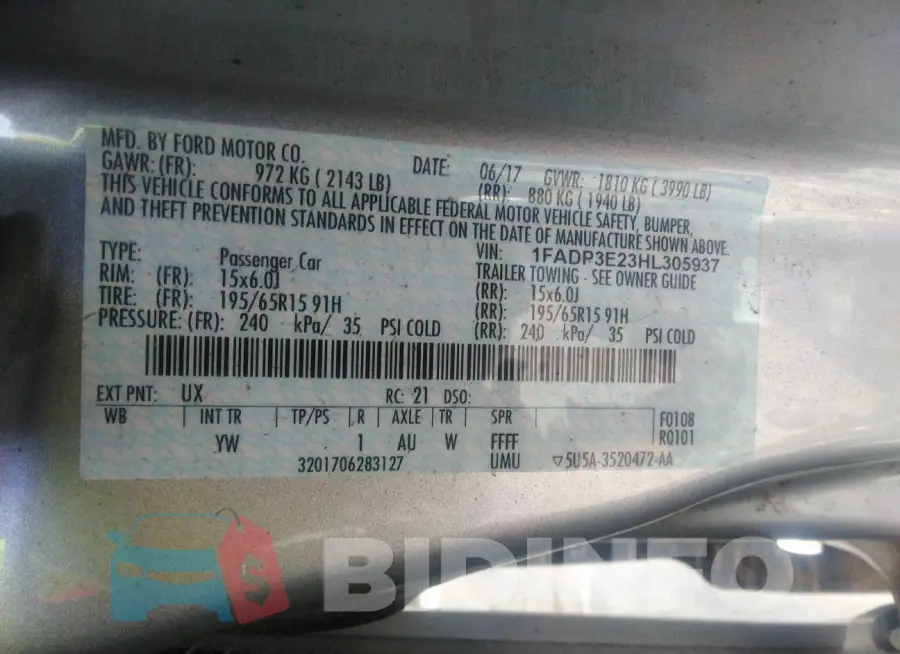 1FADP3E23HL305937 Photo# 9