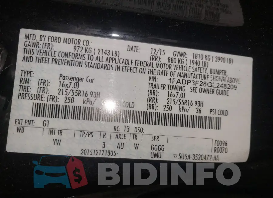 1FADP3F26GL248209 Photo# 9