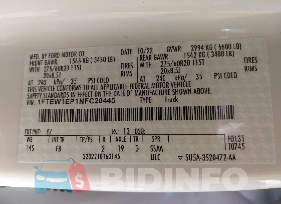 1FTEW1EP1NFC20445 Photo# 9